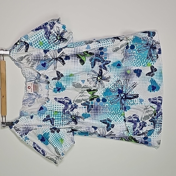 White Cross Tops - White Cross large butterfly short sleeve scrub shirt